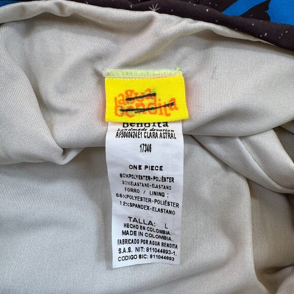 New Agua Bendita Clara Surf One Piece Long Sleeve Swimsuit Swim Black Blue Large - Picture 7 of 13